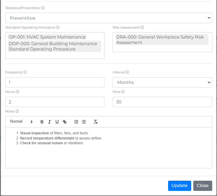 Saving changes to a task action