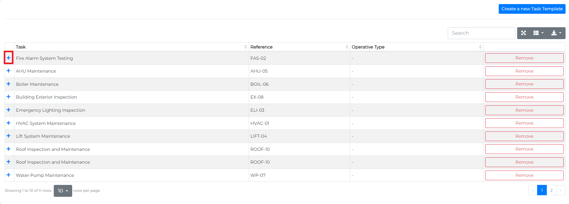 Expanding a task template for configuration