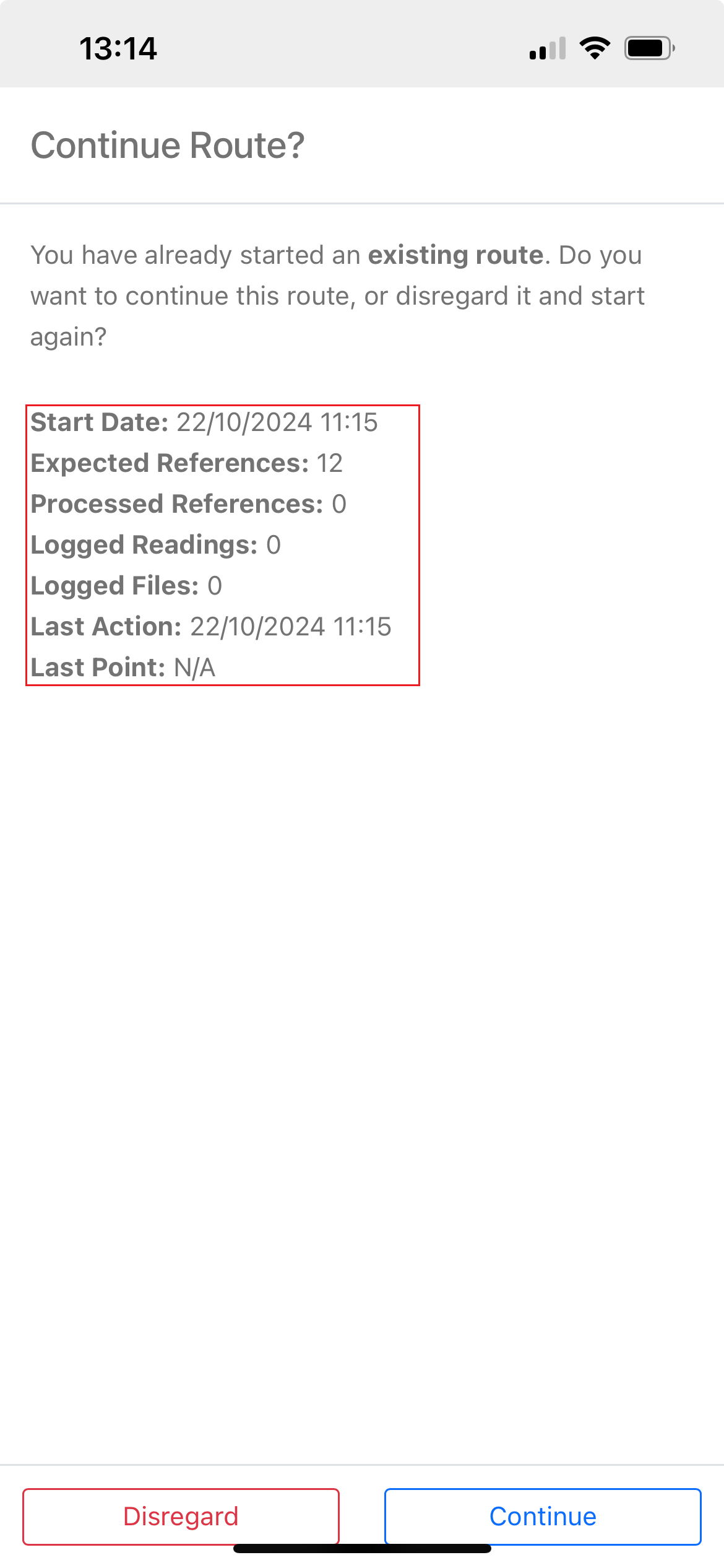 Continue/disregard existing walk process