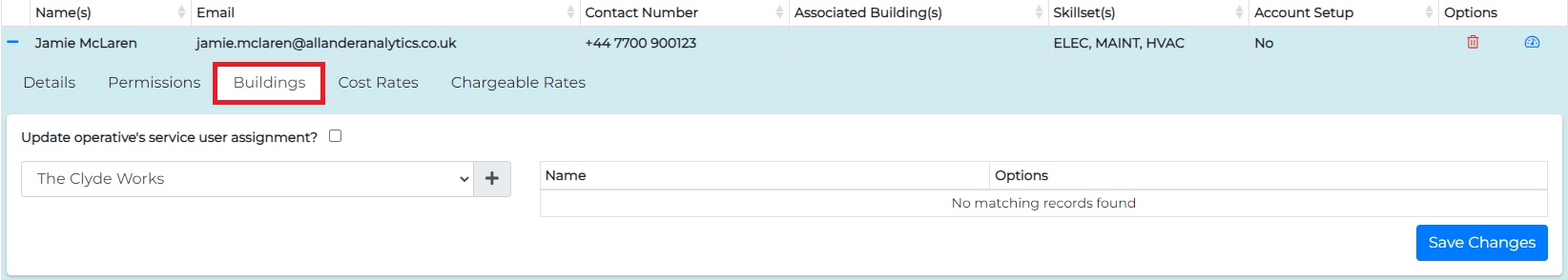 Operative management view for assigning buildings