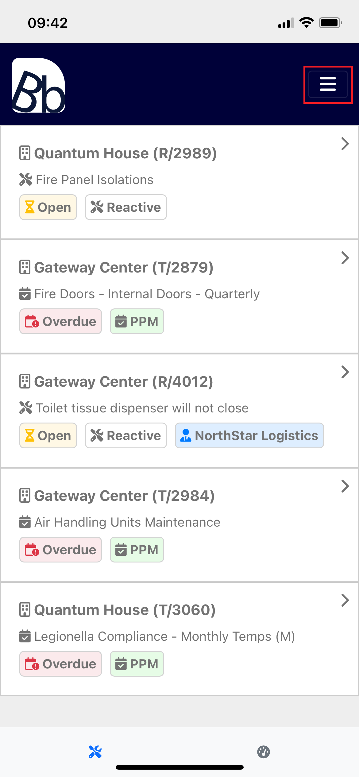 Mobile view showing the hamburger icon to access filters