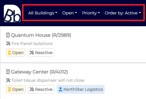 Desktop view showing the filter options in the navigation bar