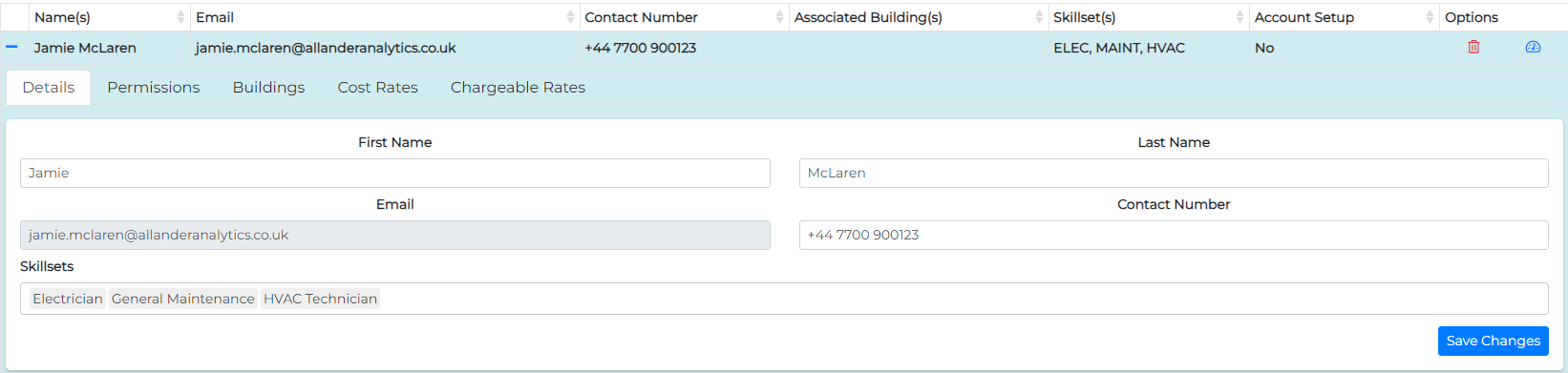 Permission settings for operatives in the CMMS