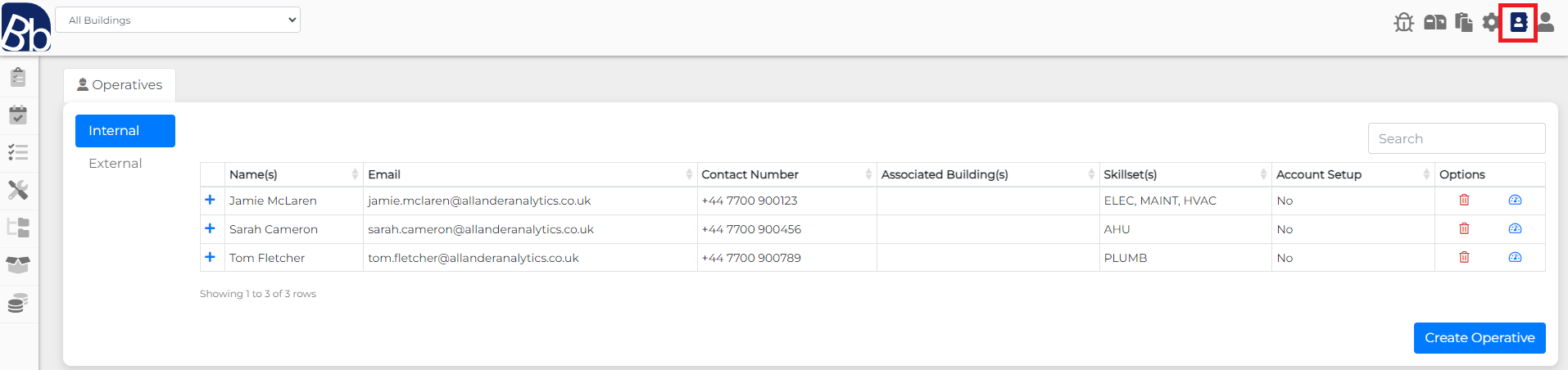 Permission settings for operatives in the CMMS