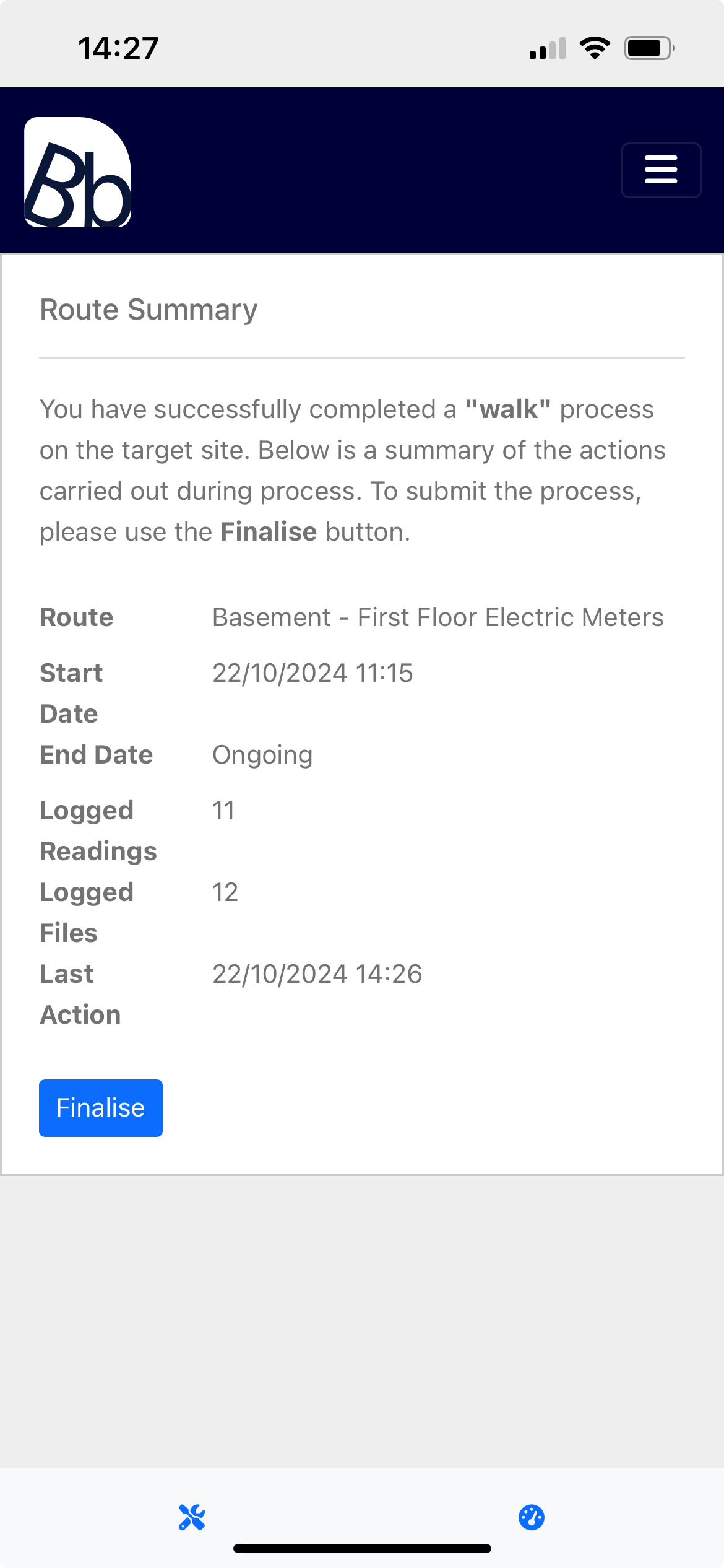 Summary of walk process prior to finalisation