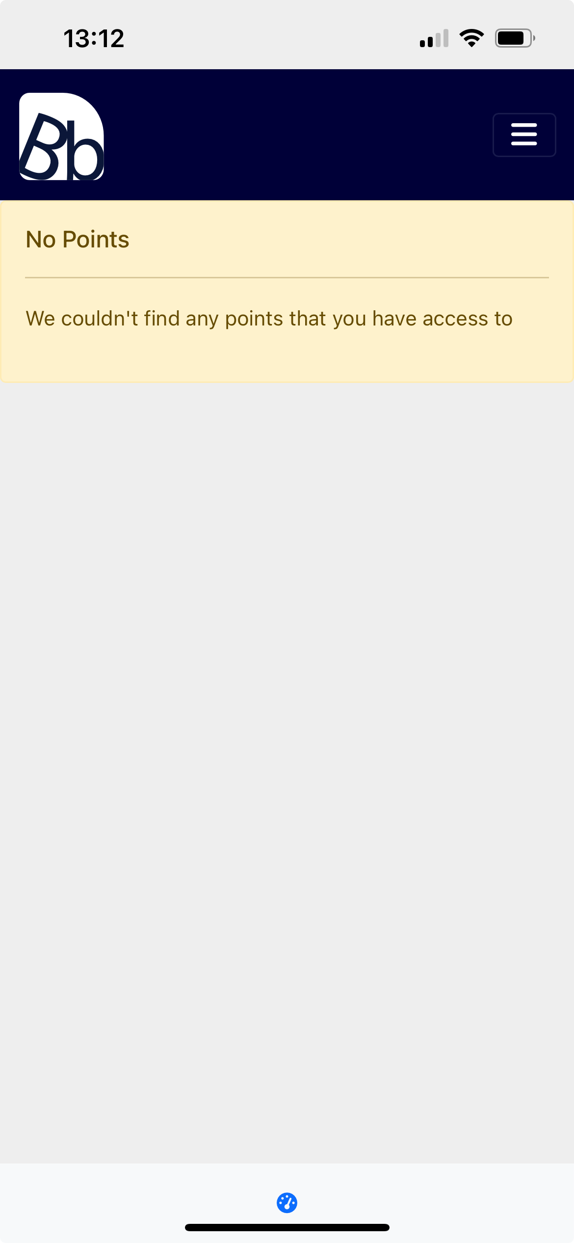 Empty meter readings dashboard with no points displayed