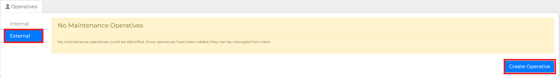 External operatives tab for adding a new external operative