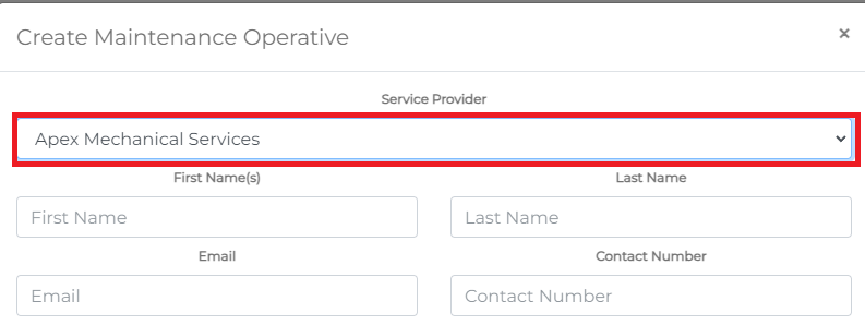 Service provider selection in external operative form