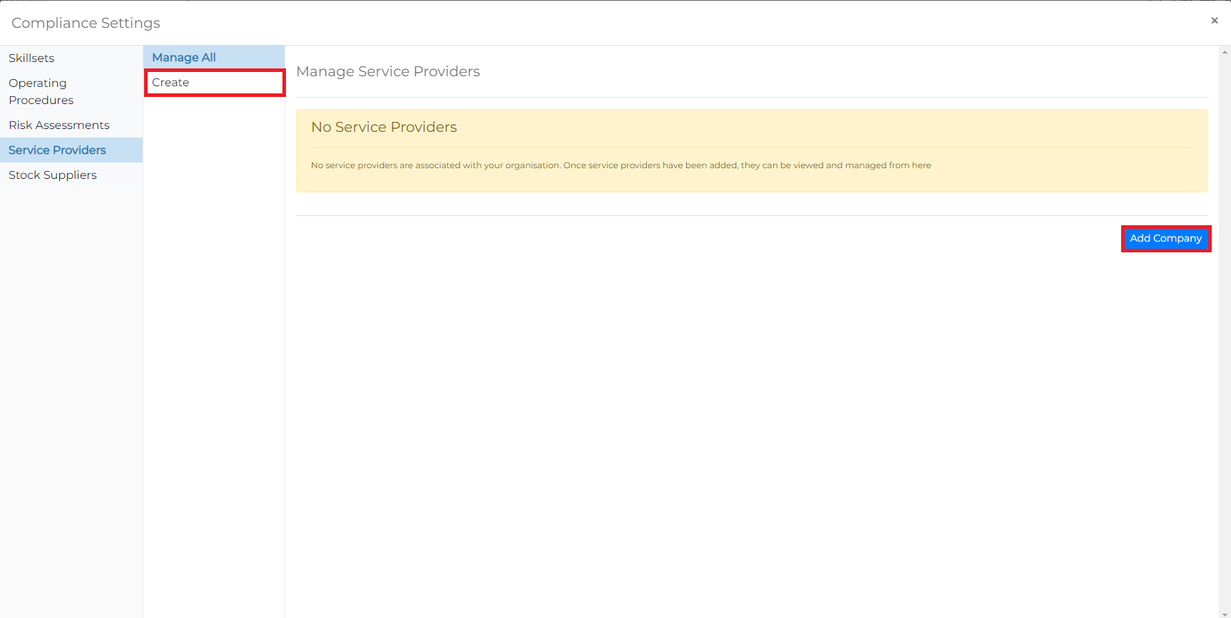 CMMS Settings Menu showing Skillsets option
