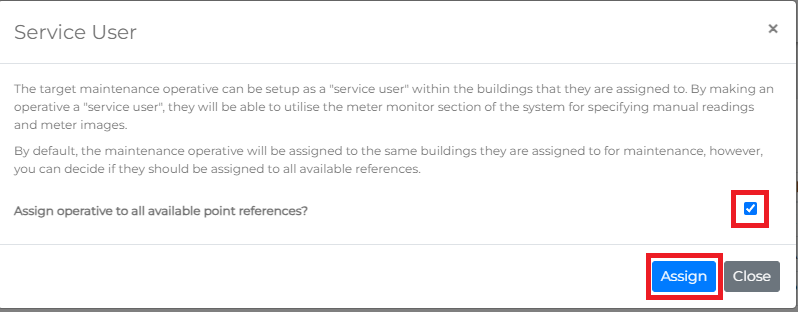 Confirmation prompt to assign point references to an operative