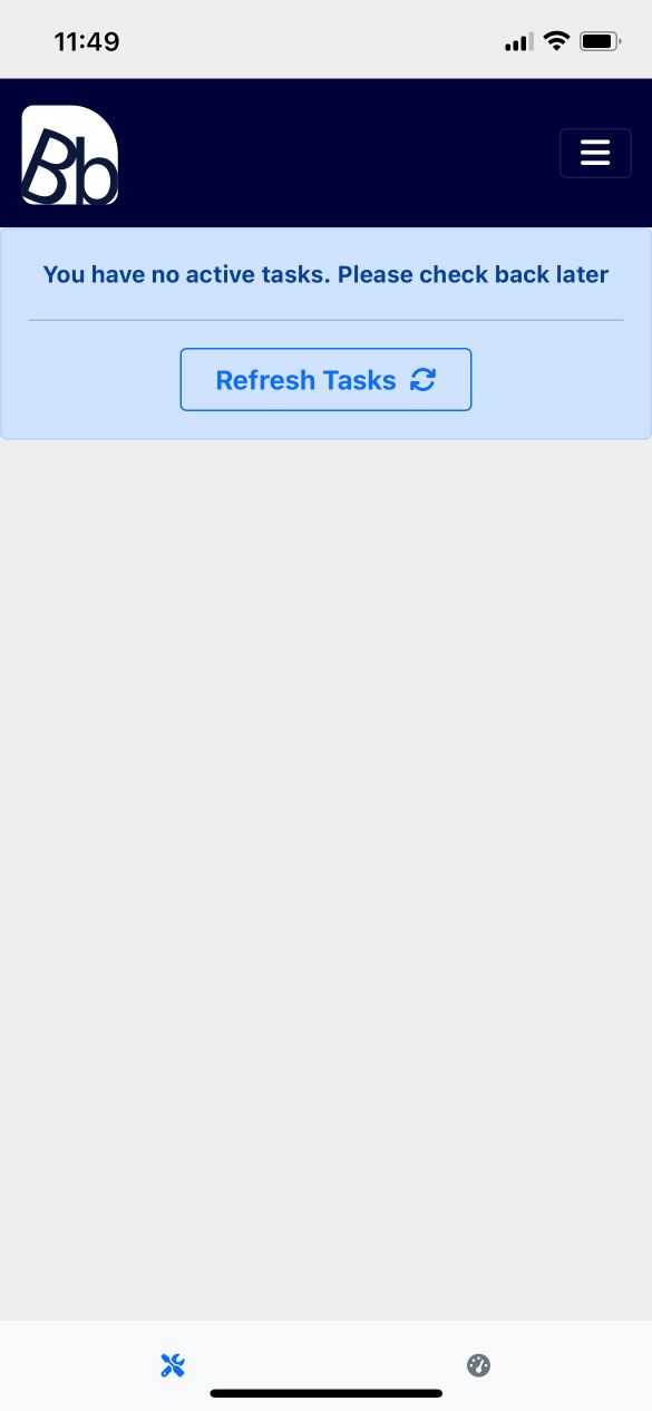 Empty task dashboard with no active tasks displayed