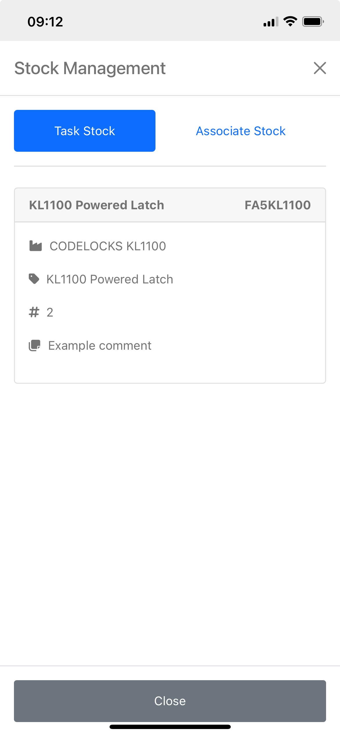 Associated Stock Card