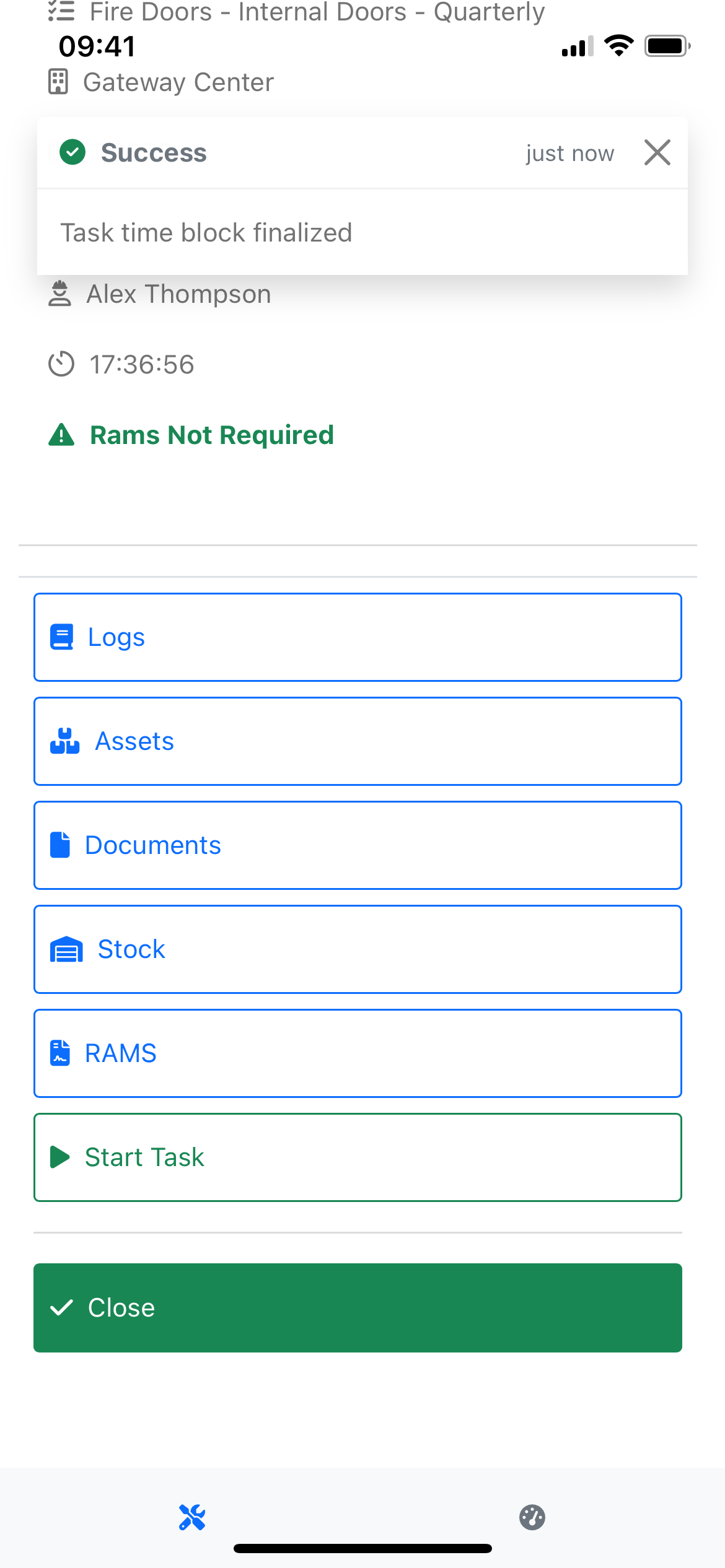 Task Timeblock Finalised toast message and redirected to Task Overview