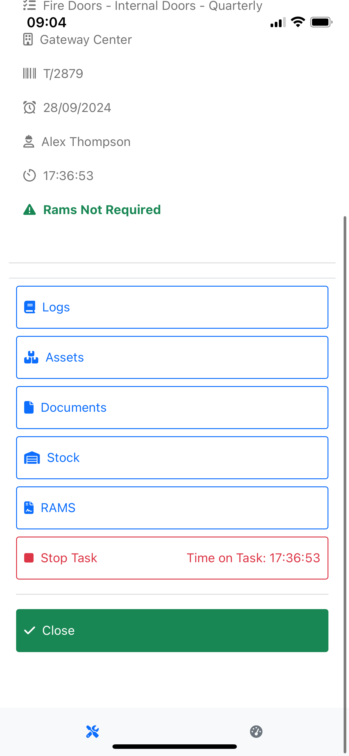 Finalizing the task by clicking the Stop Task button