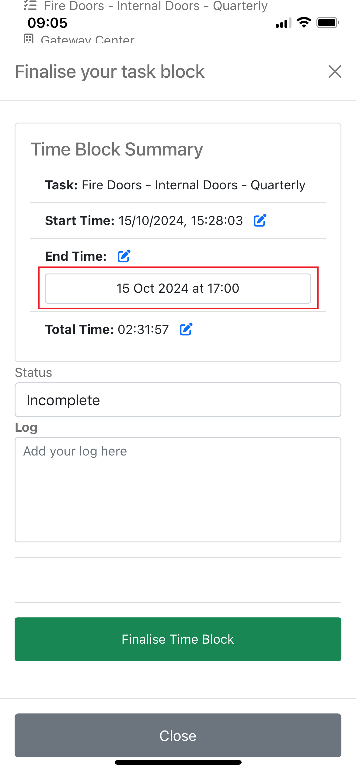 Editing Timeblock finalization details